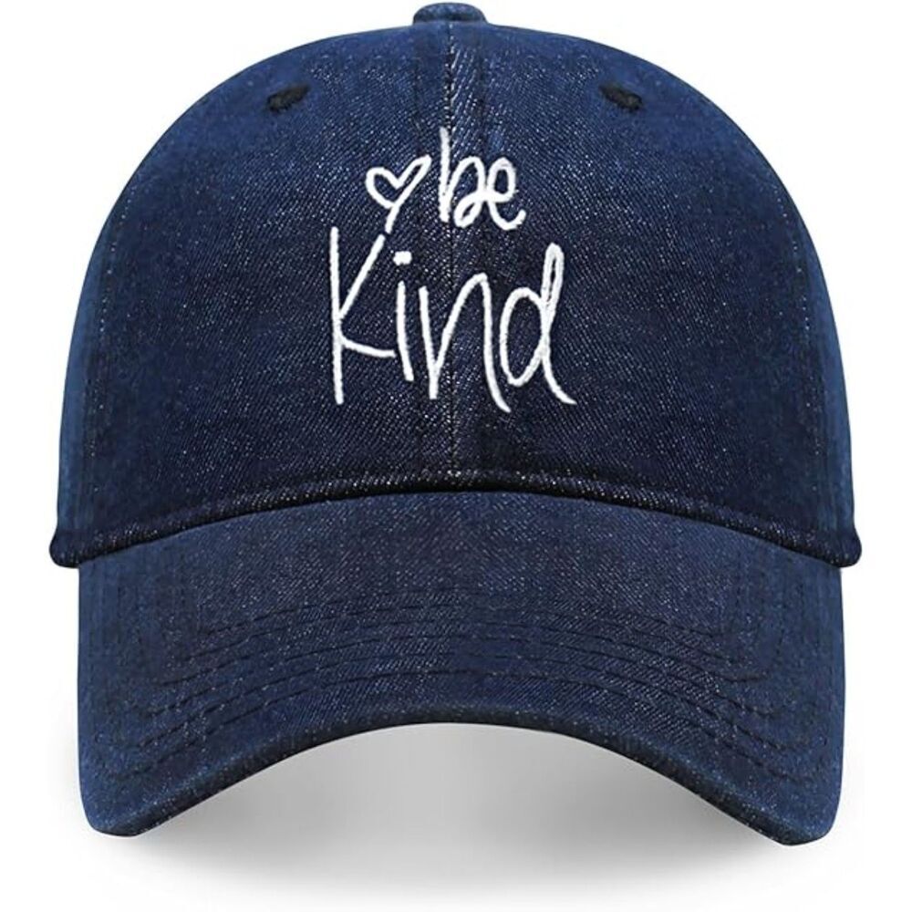 Unisex Dark Denim 100%Cotton Be Kind Embroidered Adjustable Classic Baseball Cap
